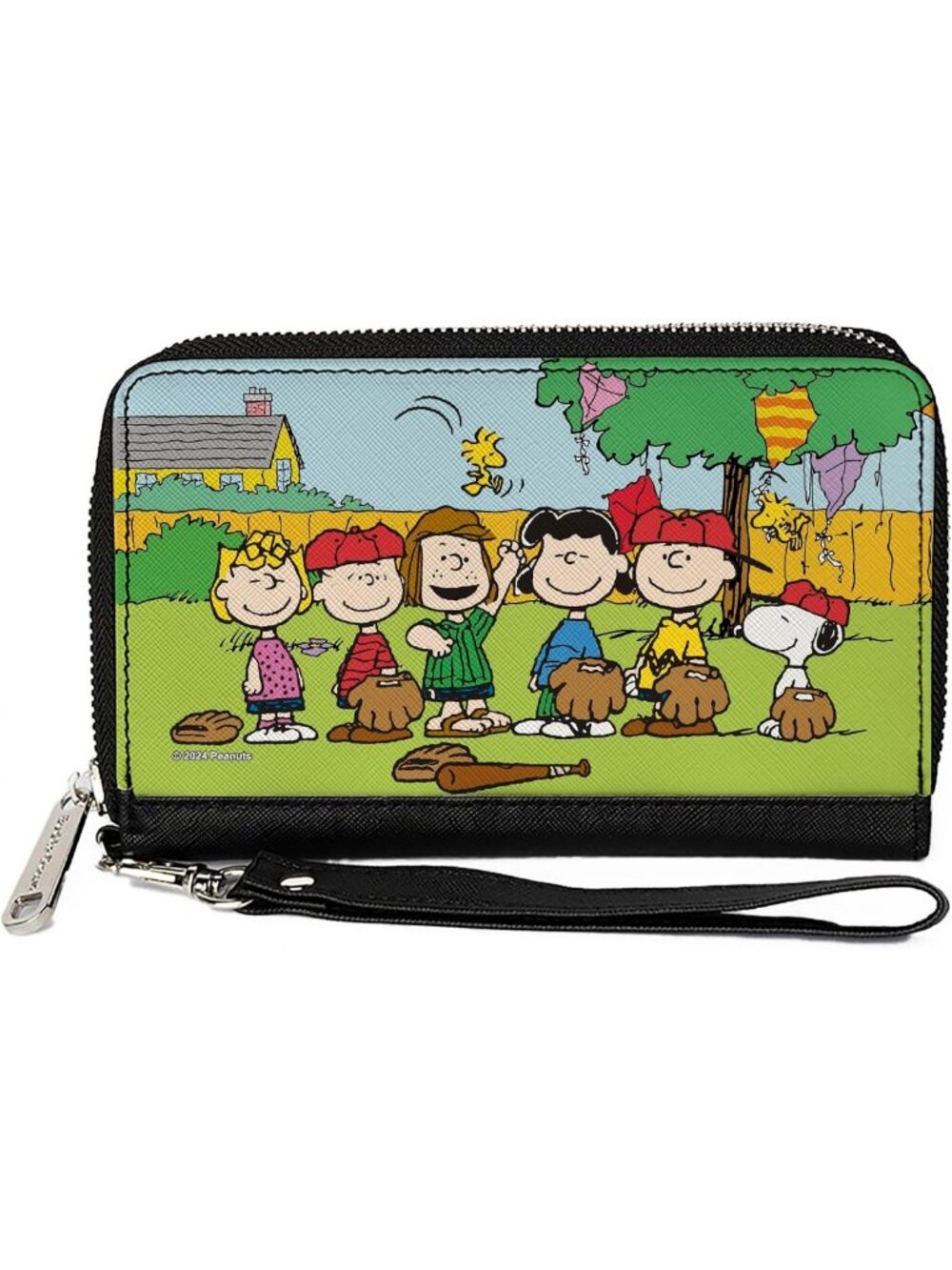 Vegan Leather Zip Around Wallet with Peanuts Design - Stylish & Functional